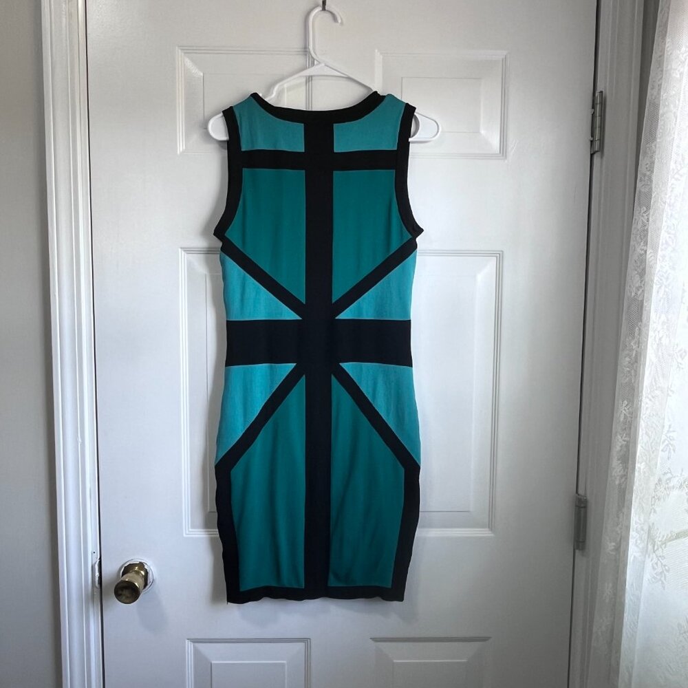 XoXo Teal Green and Black V Neck Bodycon Sleeveless Knit Dress Size Large - Picture 4 of 9